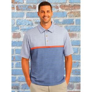 Men’s Medium Roundtree & Yorke Blue/Gray Golf Polo with Accent Stripe